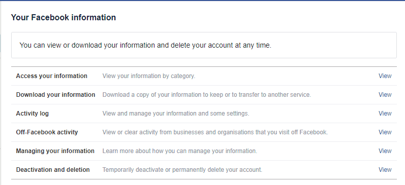 your facebook information