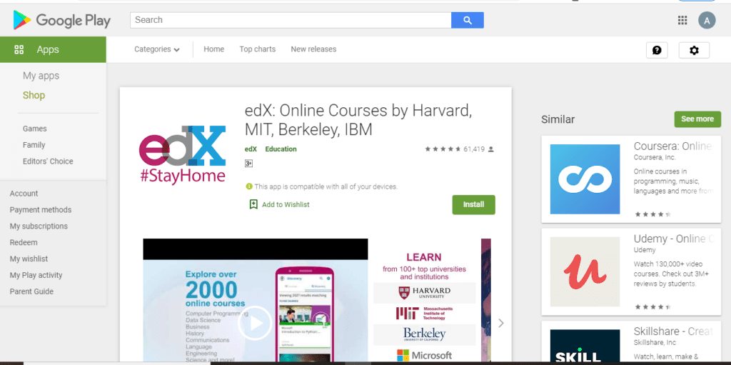 edX app for Harvard university