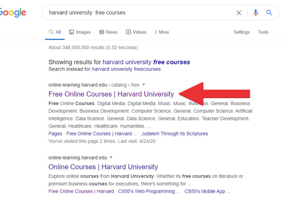 searching for Harvard university online free courses