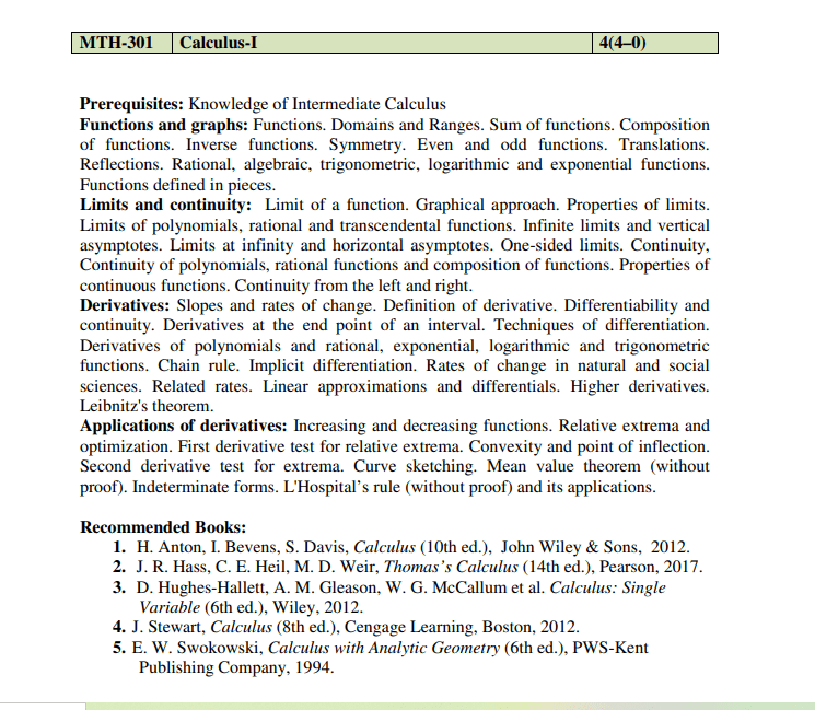MTH-301 Calculus-I