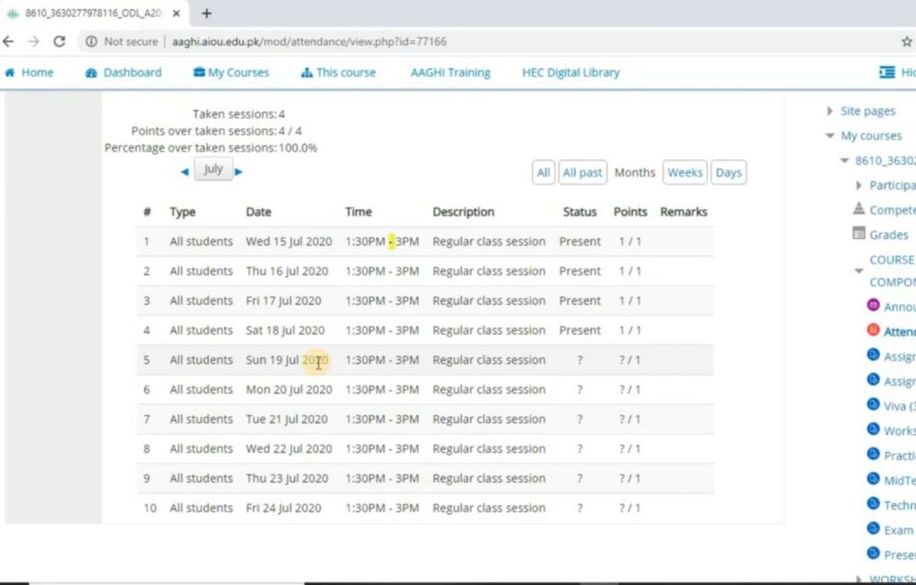 aiou aaghi lms portal attendance