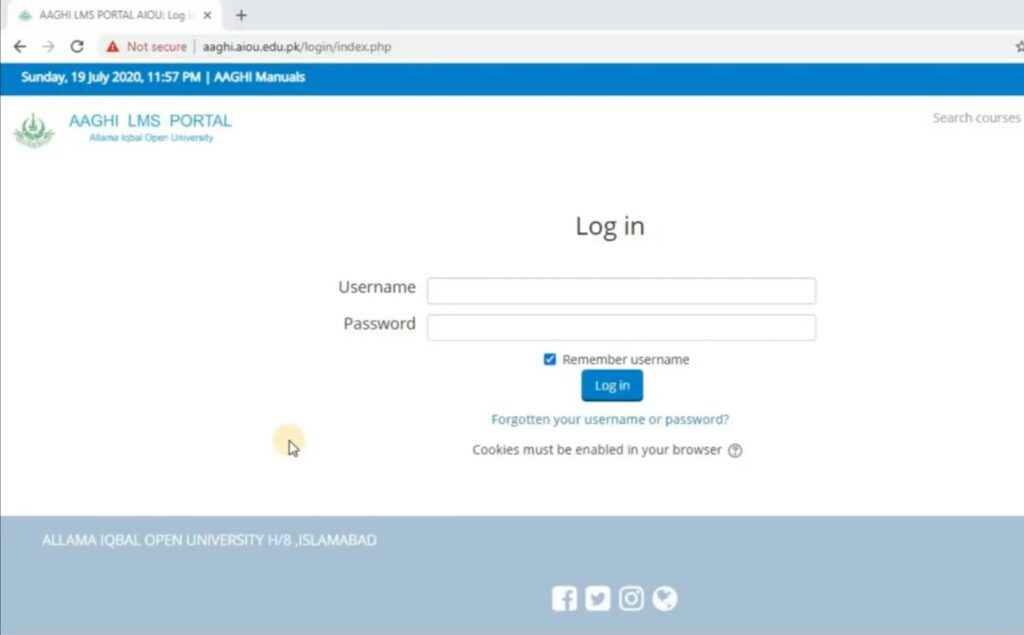 aiou aaghi lms portal login