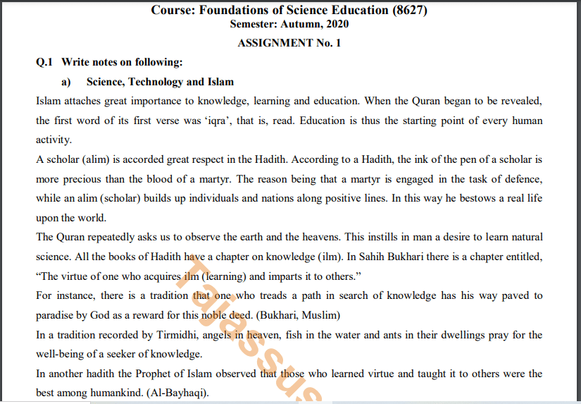 AIOU Solved Assignment No.1  8627/Foundations of Science Education Download