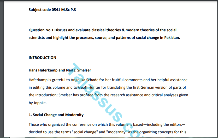 Subject code 0541 M.Sc P.S Solved Paper 2021