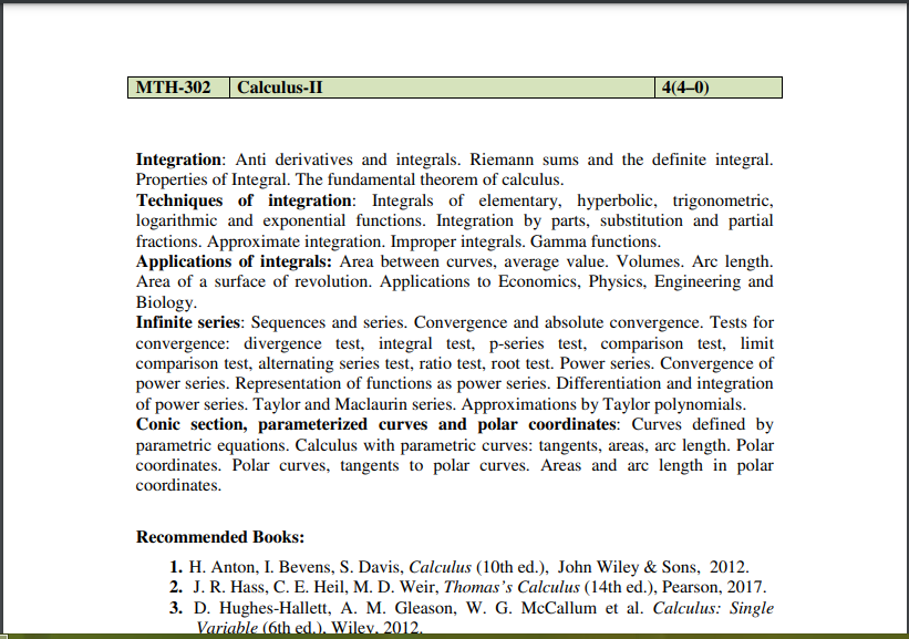 MTH-302 Calculus-II  GCUF Second Semester Book Download