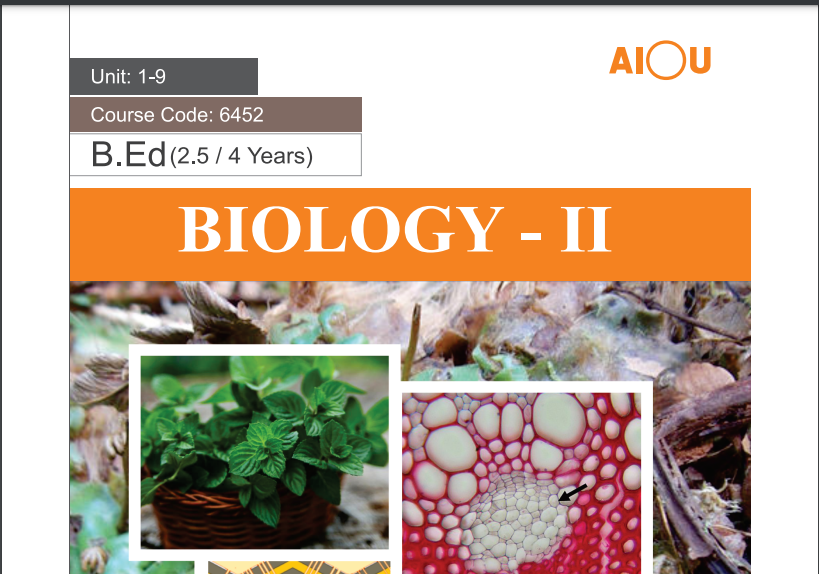 6452/BIOLOGY-II AIOU B.ED Book Download 