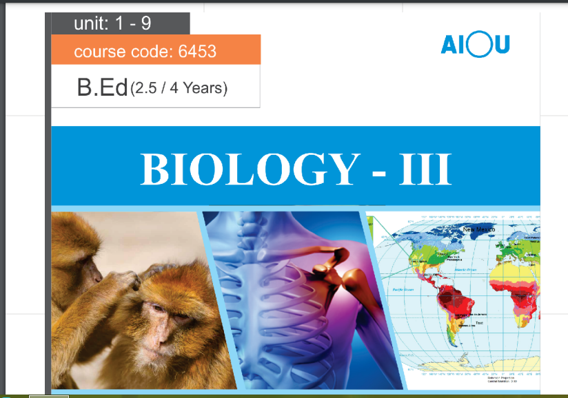 6453/BIOLOGY-III AIOU B.ED Book Download 