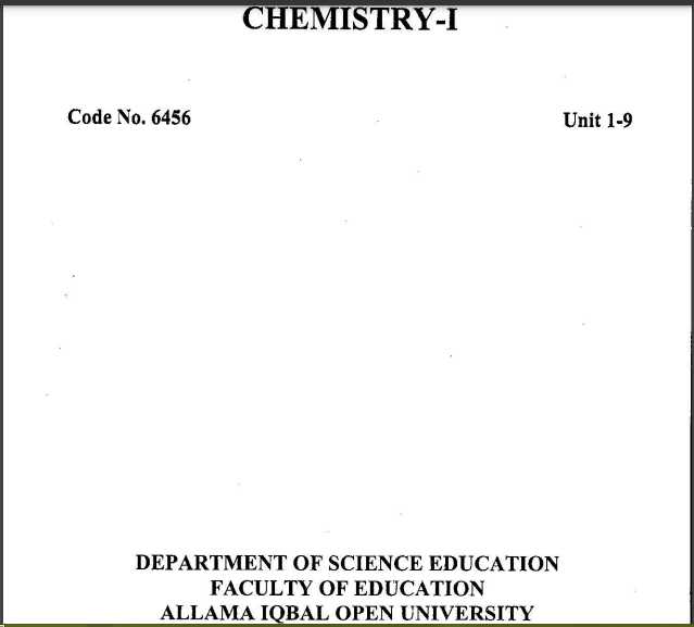 6456/CHEMISTRY-I AIOU B.ED Book Download 