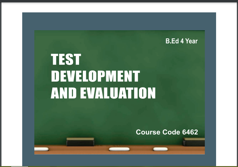 6462/TEST DEVELOPMENT AND EVALUATION AIOU B.ED Book Download 