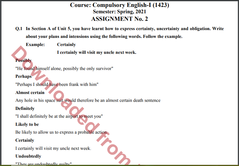 Aiou Compulsory English-I (1423) ASSIGNMENT No. 2 Spring, 2021 Download free 