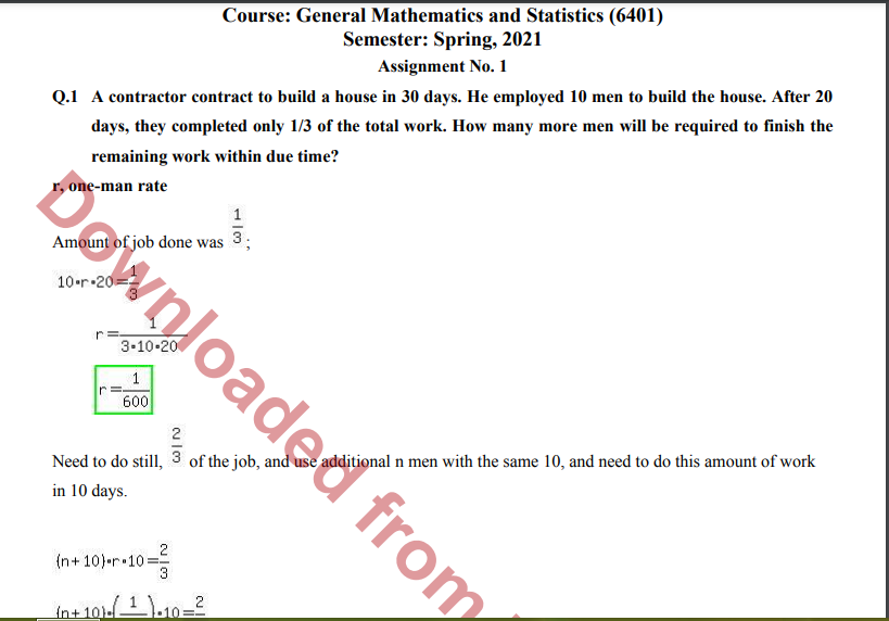 Aiou General Mathematics and Statistics (6401) ASSIGNMENT No. 1 Spring, 2021 Download free 