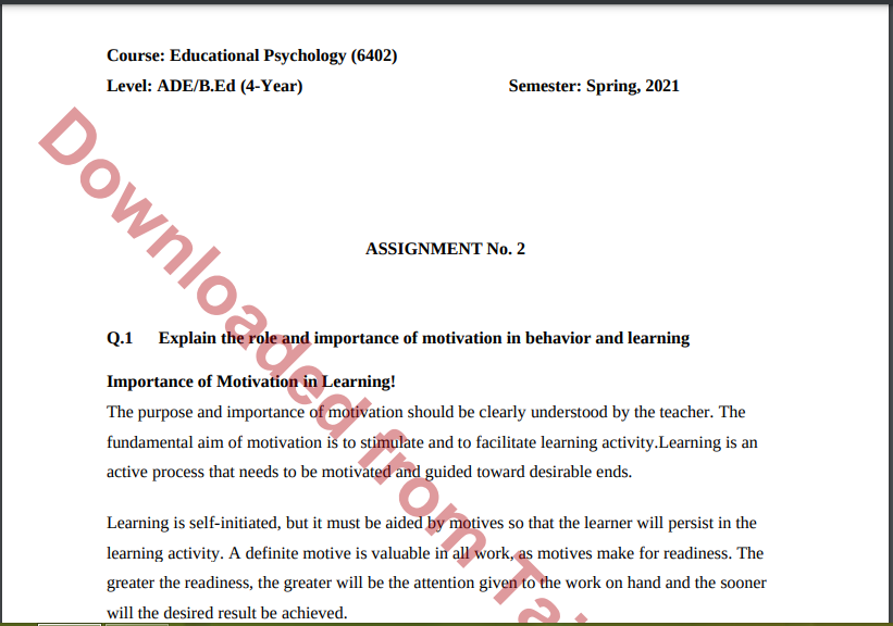 Aiou Educational Psychology (6402)  ASSIGNMENT No. 2 Spring, 2021 Download free 