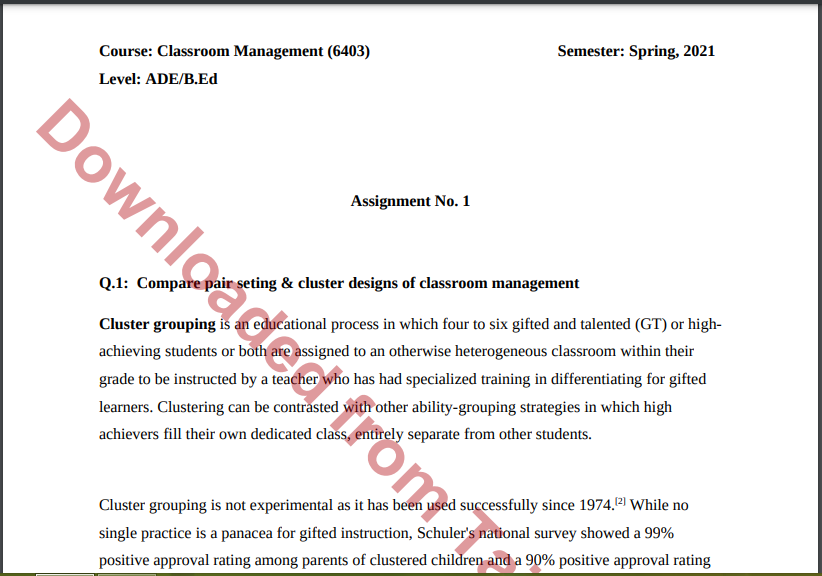 Aiou Classroom Management (6403)  ASSIGNMENT No. 1 Spring, 2021 Download free 