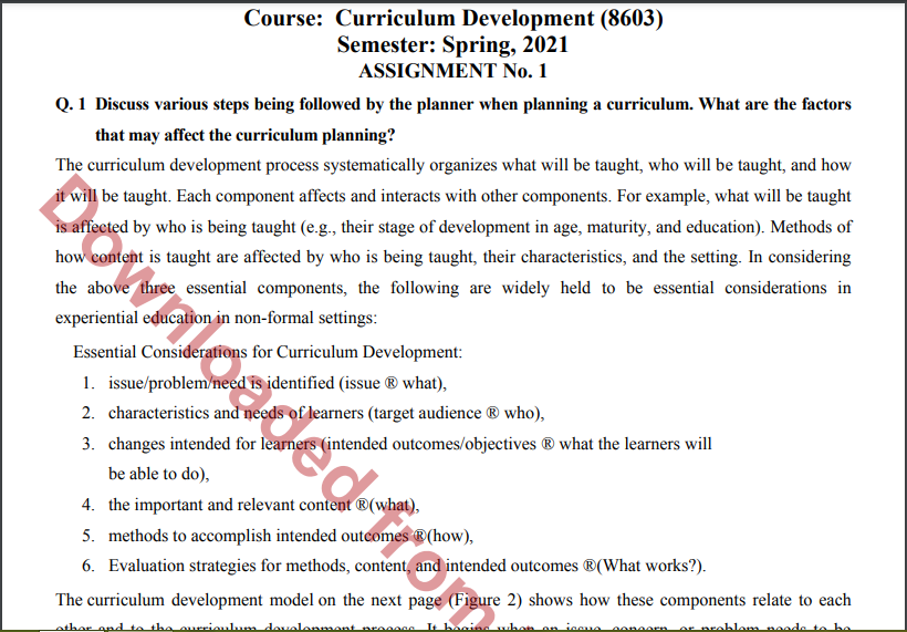 Aiou Curriculum Development (8603) ASSIGNMENT No. 1 Spring, 2021 Download free 