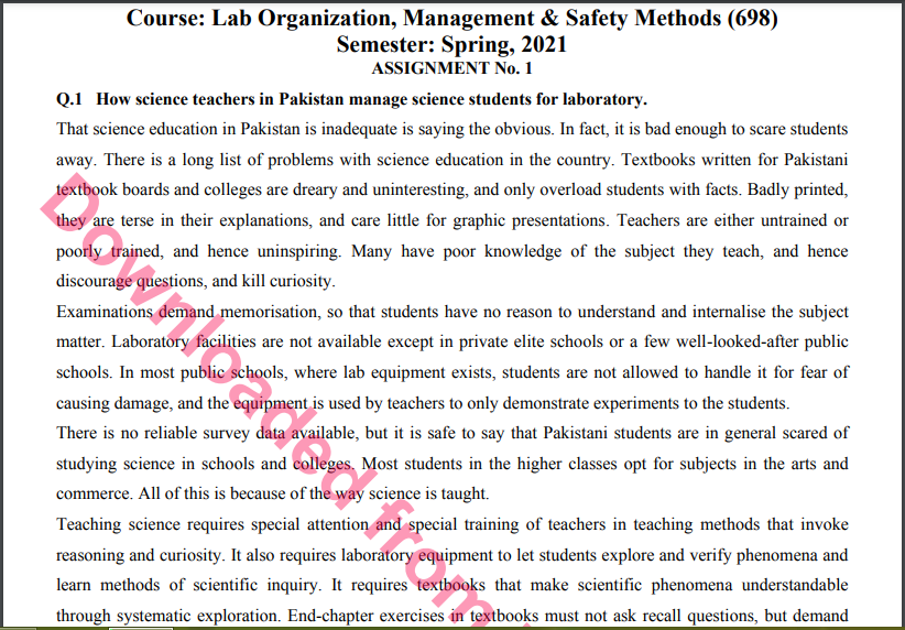 698/Management & Safety Methods  Solved Assignment No.1 Download 