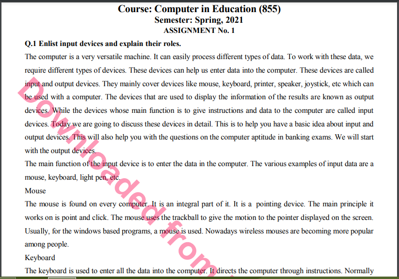 855/Computer in Education Solved Assignment No.1 Download 