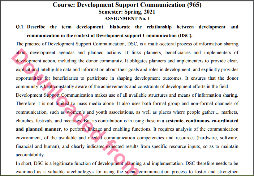 965/Development Support Communication Solved Assignment No.1 Download 