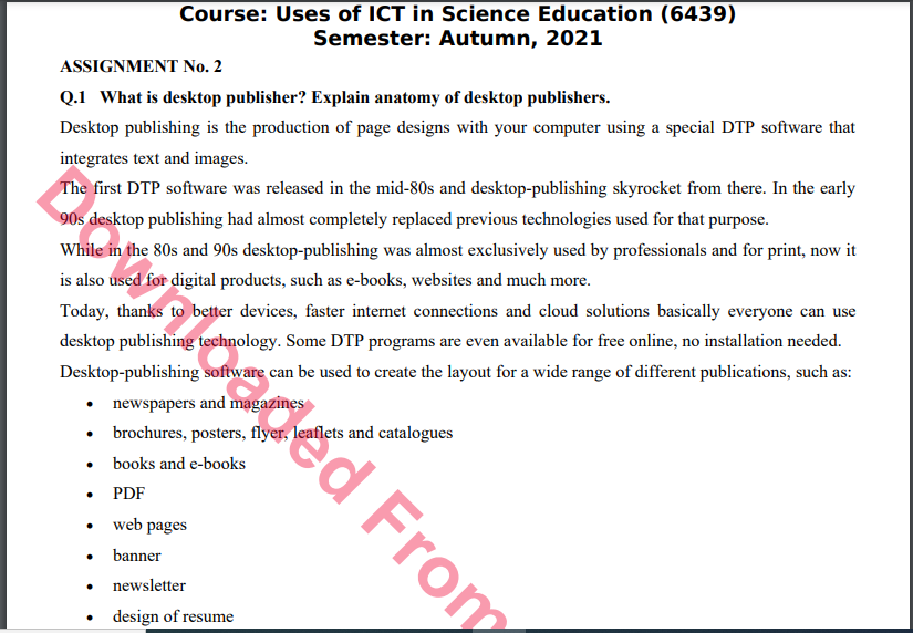 6439/Uses of ICT in Science Education Solved Assignment No.2 Autumn, 2021 B.ED Download