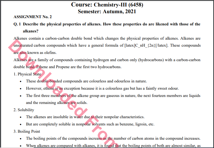 6458/Chemistry-III Solved Assignment No.2 Autumn, 2021 B.ED Download