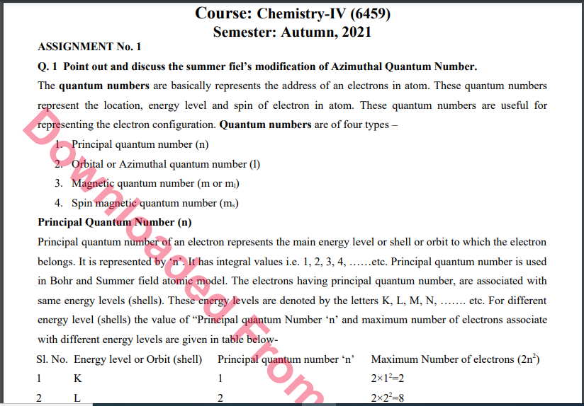 6459/Chemistry-IV Solved Assignment No.1 Autumn, 2021 B.ED Download