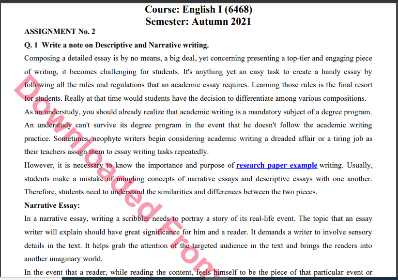 6468/ English I Solved Assignment No.2 Autumn, 2021 B.ED Download