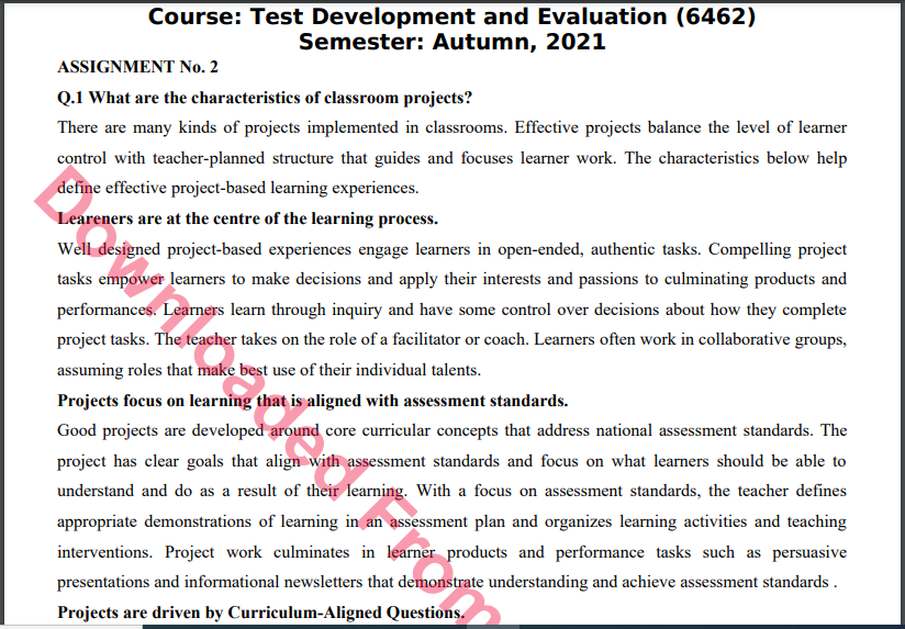 6462/Test Development and Evaluation Solved Assignment No.2 Autumn, 2021 B.ED Download