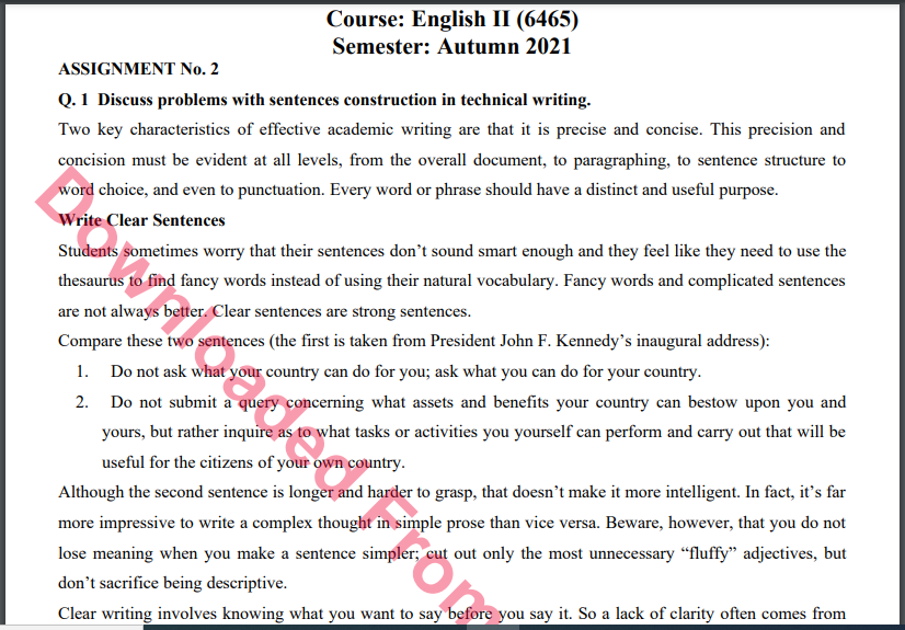 6465/English II Solved Assignment No.2 Autumn, 2021 B.ED Download