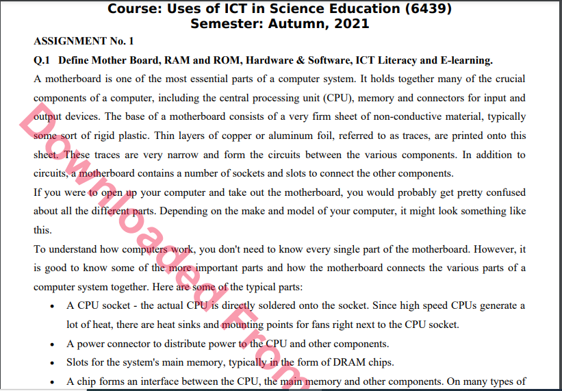 6439/Uses of ICT in Science Education Assignment No.1 Autumn, 2021 B.ED Download