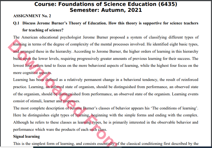 6435/Foundations of Science Education Assignment No.2 Autumn, 2021 B.ED Download