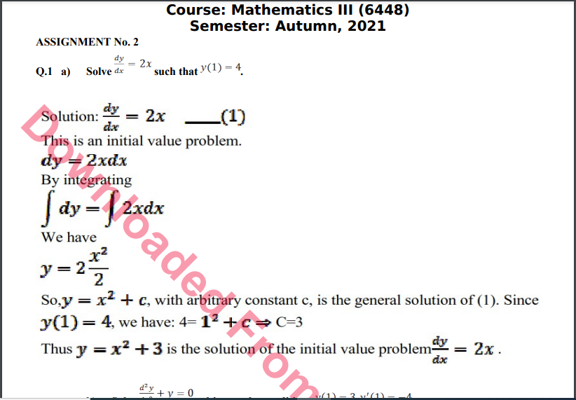 6448/Mathematics III Solved Assignment No.2 Autumn, 2021 B.ED Download