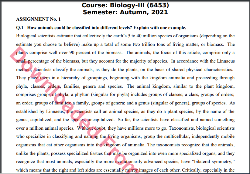 6453/Biology-III  Solved Assignment No.1 Autumn, 2021 B.ED Download