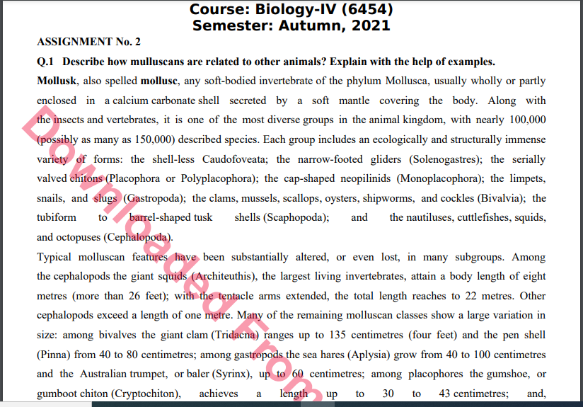 6454/Biology-IV Solved Assignment No.2 Autumn, 2021 B.ED Download