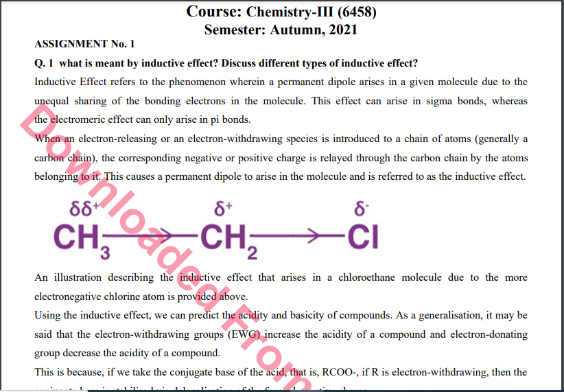 6458/Chemistry-III  Solved Assignment No.1 Autumn, 2021 B.ED Download