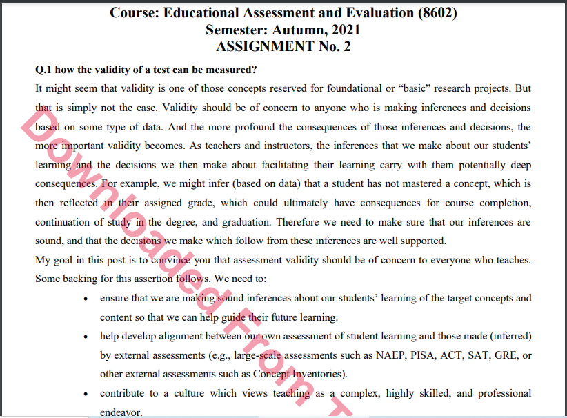 8602/Educational Assessment and Evaluation Solved Assignment No.1 Autumn, 2021-2022 B.ED Download