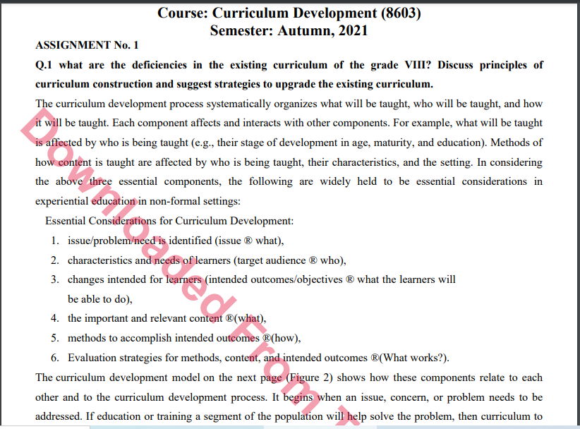 8603/Curriculum Development Solved Assignment No.1 Autumn, 2021-2022 B.ED Download