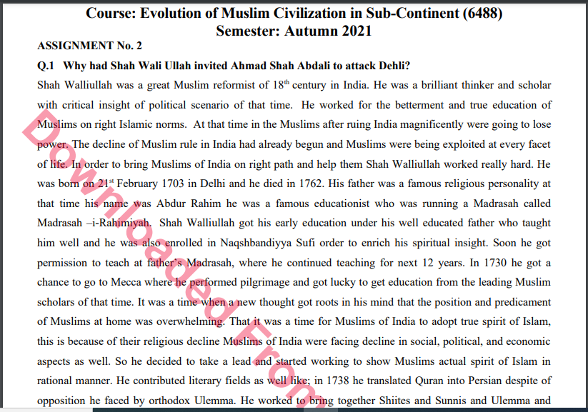 6488/ Evolution of Muslim Civilization in Sub-Continent (6488) Solved Assignment No.2 Autumn, 2021 B.ED Download