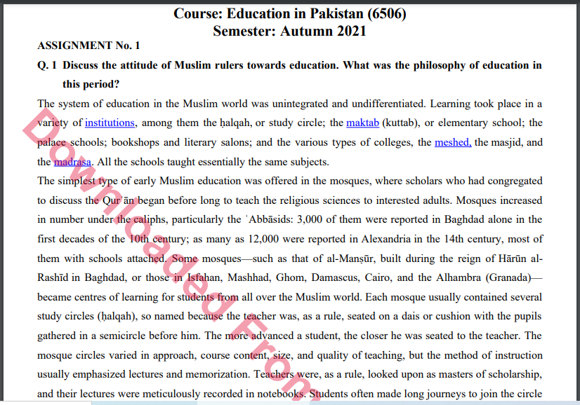 6505/Islamic System of Education Solved Assignment No.2 Autumn, 2021-2022 MA/M.ED Download