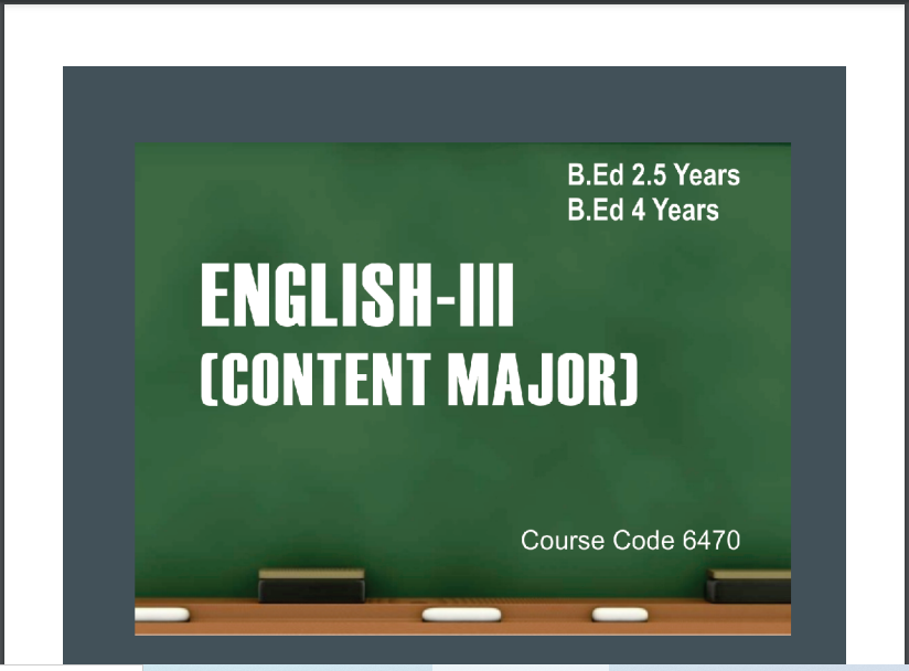 AIOU 6470/ENGLISH-III (CONTENT MAJOR) B.ED Book Download