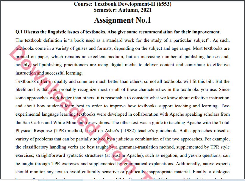 6553/Textbook Development-II Solved Assignment 1&2 Autumn, 2021-2022 MA/M.ED Download