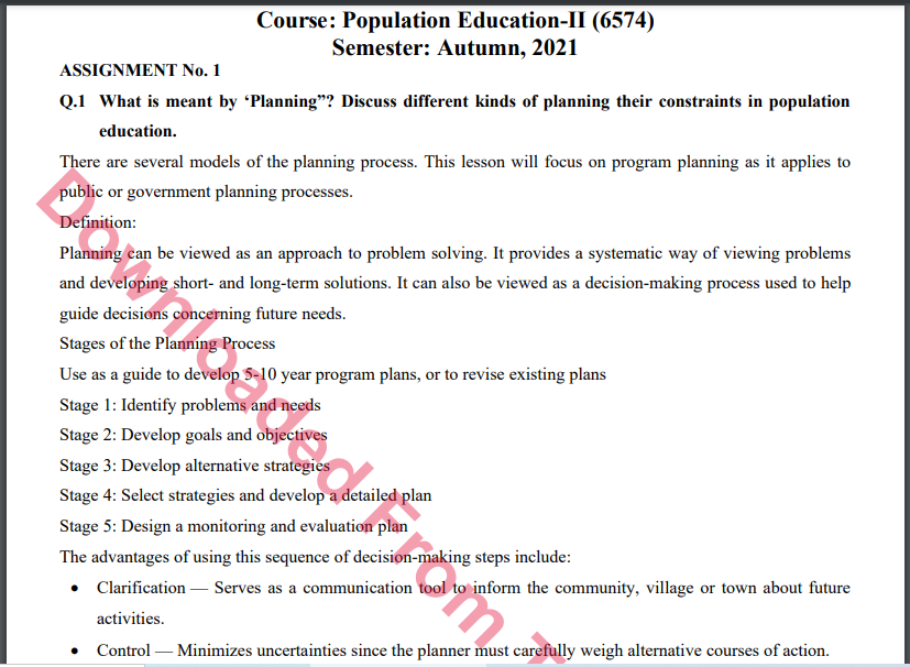 6574/Population Education-II Solved Assignment 1&2 Autumn, 2021-2022 MA/M.ED Download