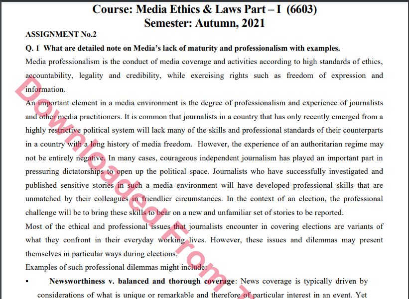 6606/Media Ethics & Laws Part – I Solved Assignment 1&2 Autumn, 2021-2022 M.Sc Download