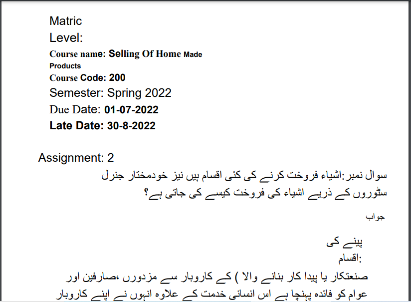 AIOU Selling Of Home-Made Products 200 Spring 2022 Solved Assignment 2