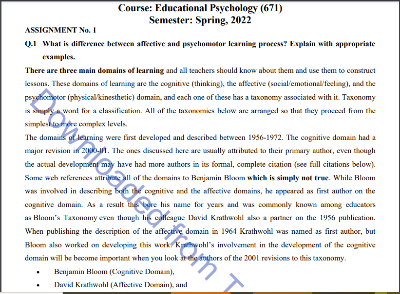 AIOU Spring 2022 Educational Psychology (671) Assignment Download