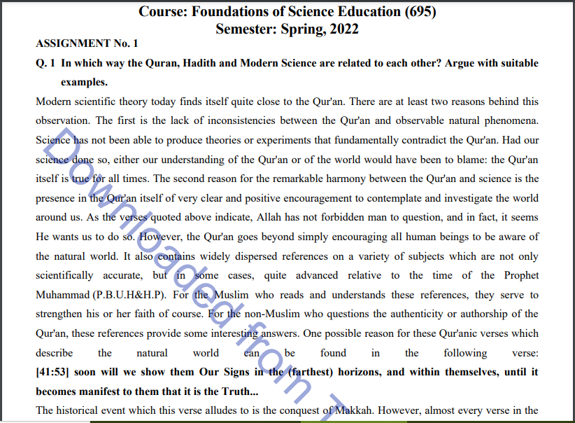 AIOU Spring & Autumn 2022 (695) Assignment Code 1&2