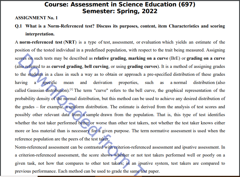 AIOU Spring & Autumn Assessment in Science Education (697) Assignment Code 1&2