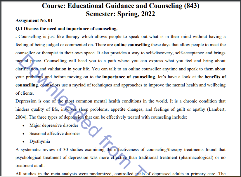 AIOU Spring & Autumn Educational Guidance and Counseling (843) MA & M.ED Assignment Code 1&2