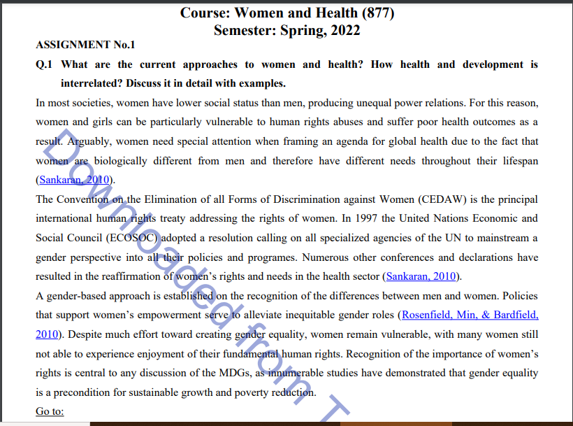 AIOU Spring & Autumn Women and Health (877) MA & M.ED Assignment Codes 1&2